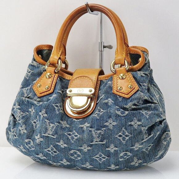 Pleaty Blue Monogram Denim Hand Bag - Picture 1 of 10